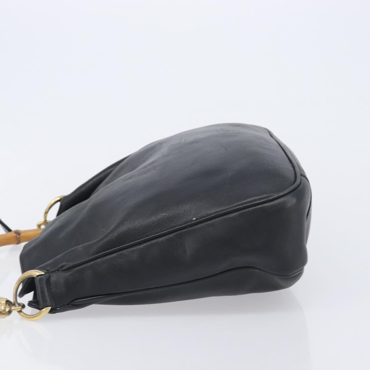 GUCCI Bamboo Hand Bag Leather 2way Black Gold 001 2113 1638 Auth ar14383
