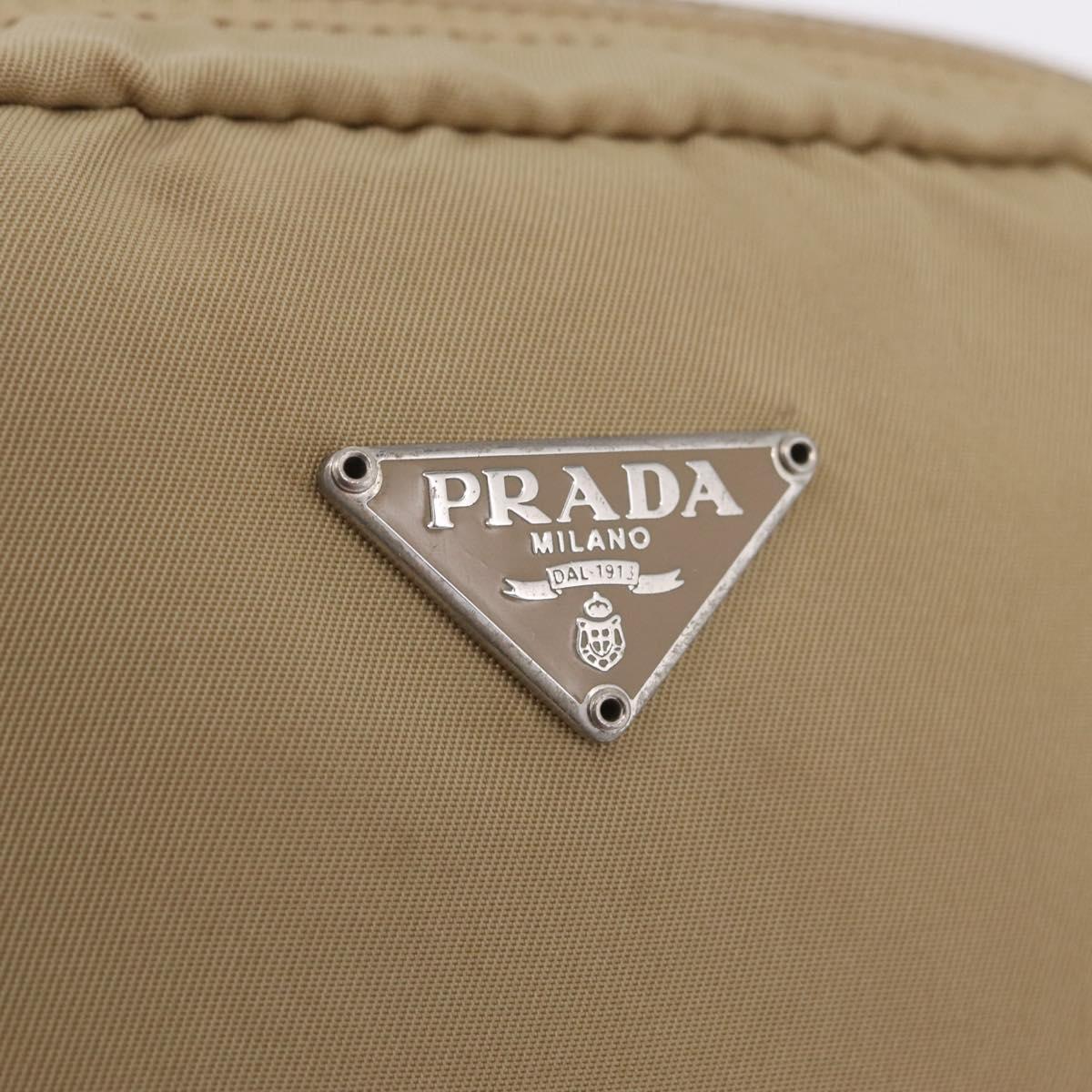 PRADA Pouch Nylon Beige Silver Auth ar14414