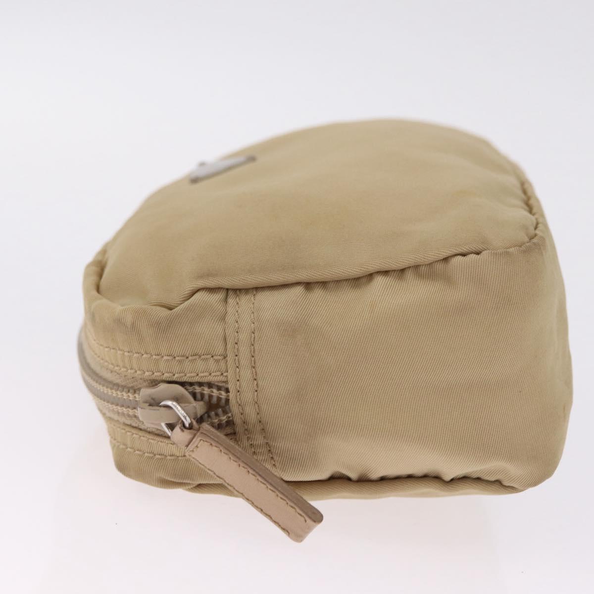 PRADA Pouch Nylon Beige Silver Auth ar14414