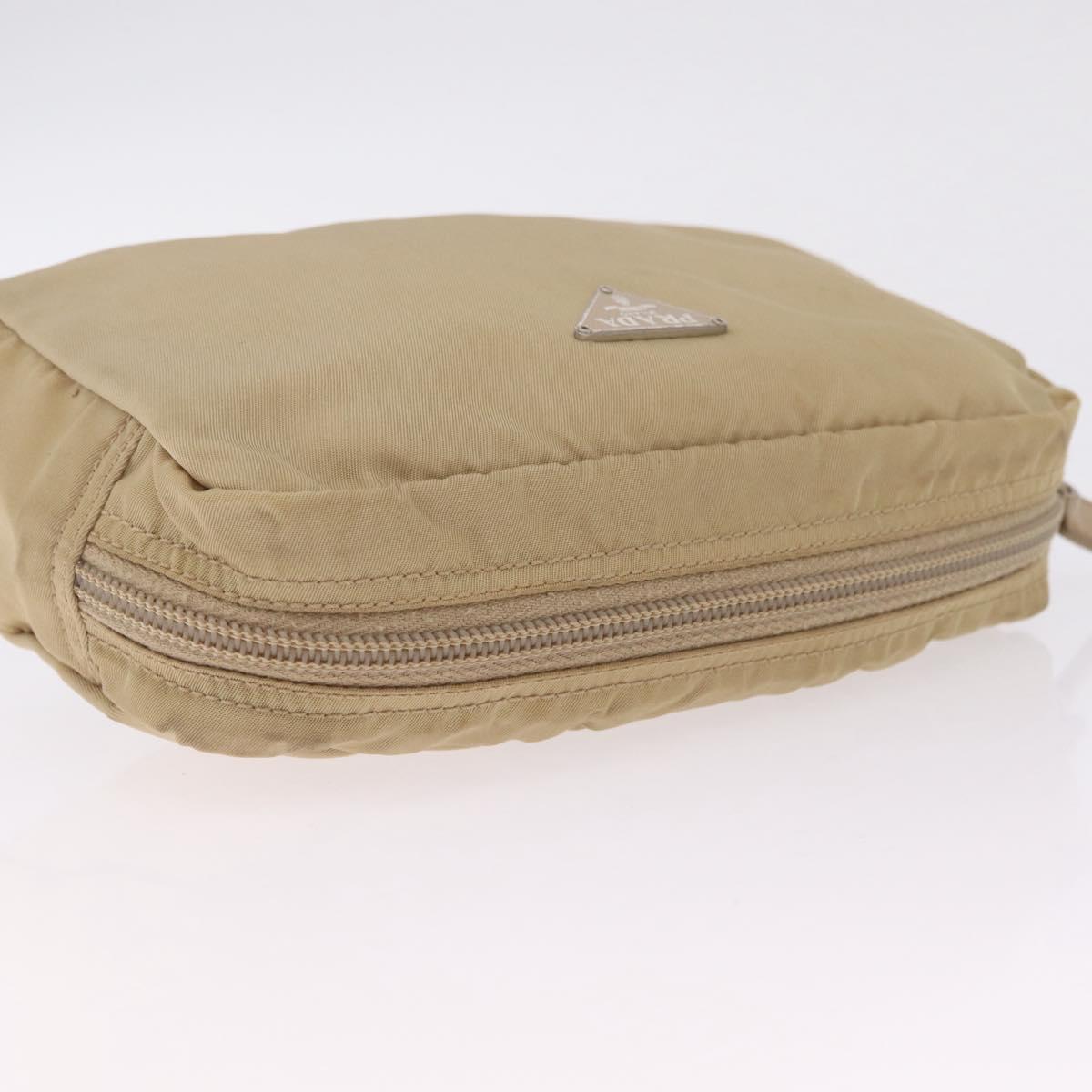 PRADA Pouch Nylon Beige Silver Auth ar14414