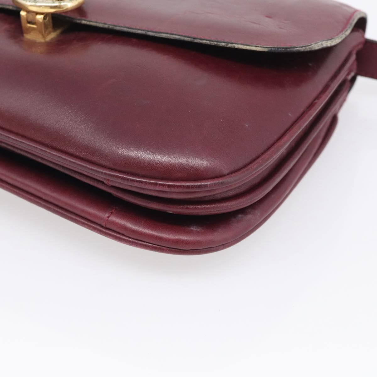 CELINE Shoulder Bag Leather Bordeaux Gold Auth ar14416