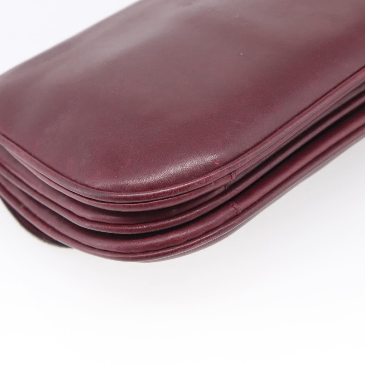 CELINE Shoulder Bag Leather Bordeaux Gold Auth ar14416