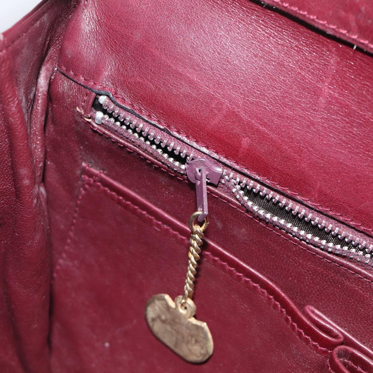 CELINE Shoulder Bag Leather Bordeaux Gold Auth ar14416