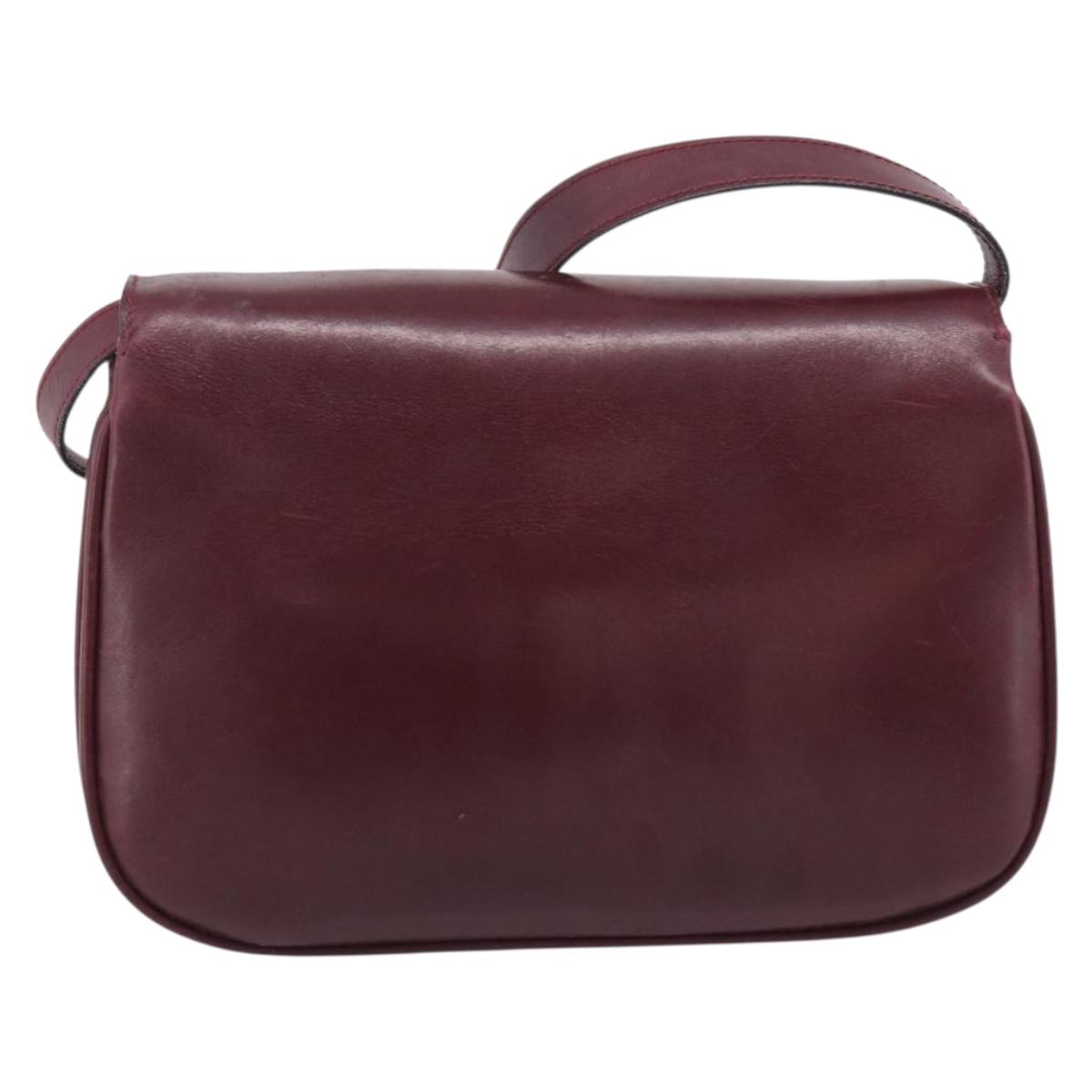 CELINE Shoulder Bag Leather Bordeaux Gold Auth ar14416