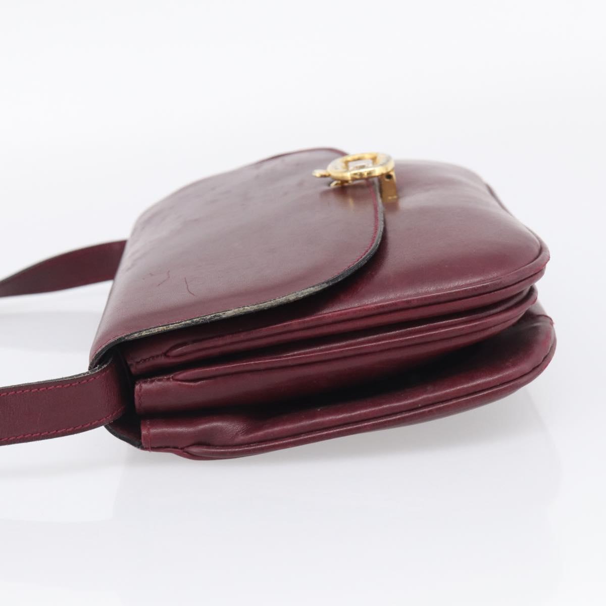 CELINE Shoulder Bag Leather Bordeaux Gold Auth ar14416