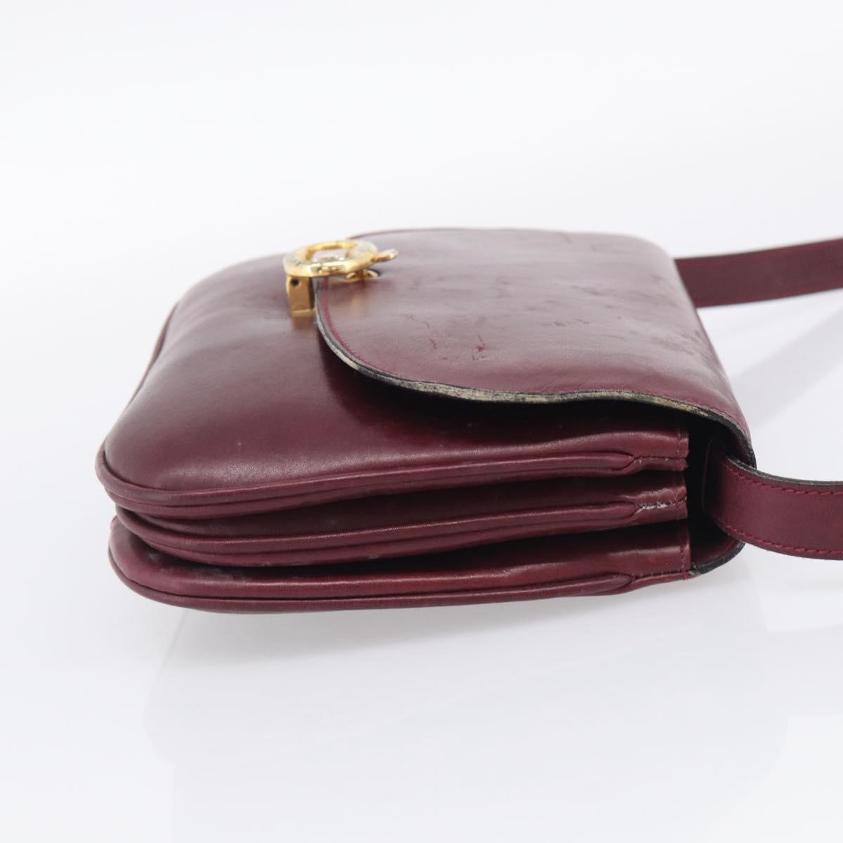 CELINE Shoulder Bag Leather Bordeaux Gold Auth ar14416