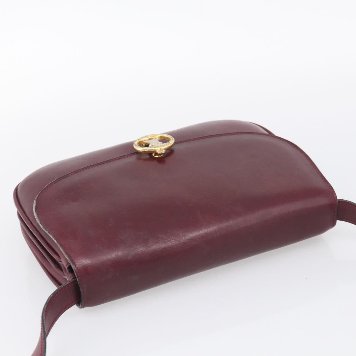 CELINE Shoulder Bag Leather Bordeaux Gold Auth ar14416