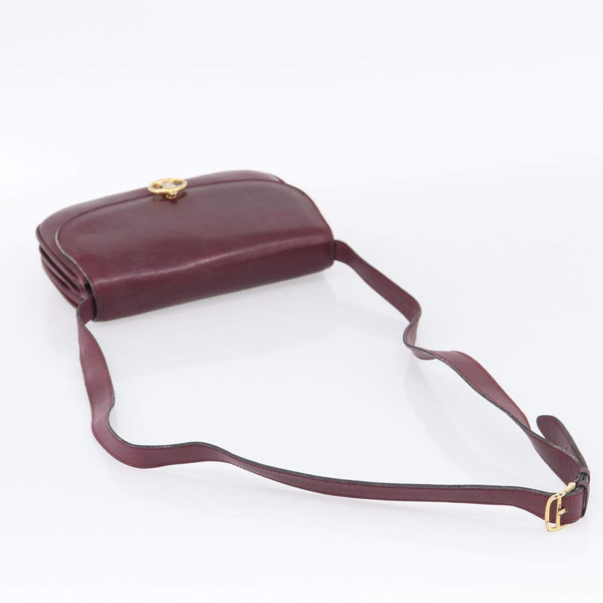 CELINE Shoulder Bag Leather Bordeaux Gold Auth ar14416