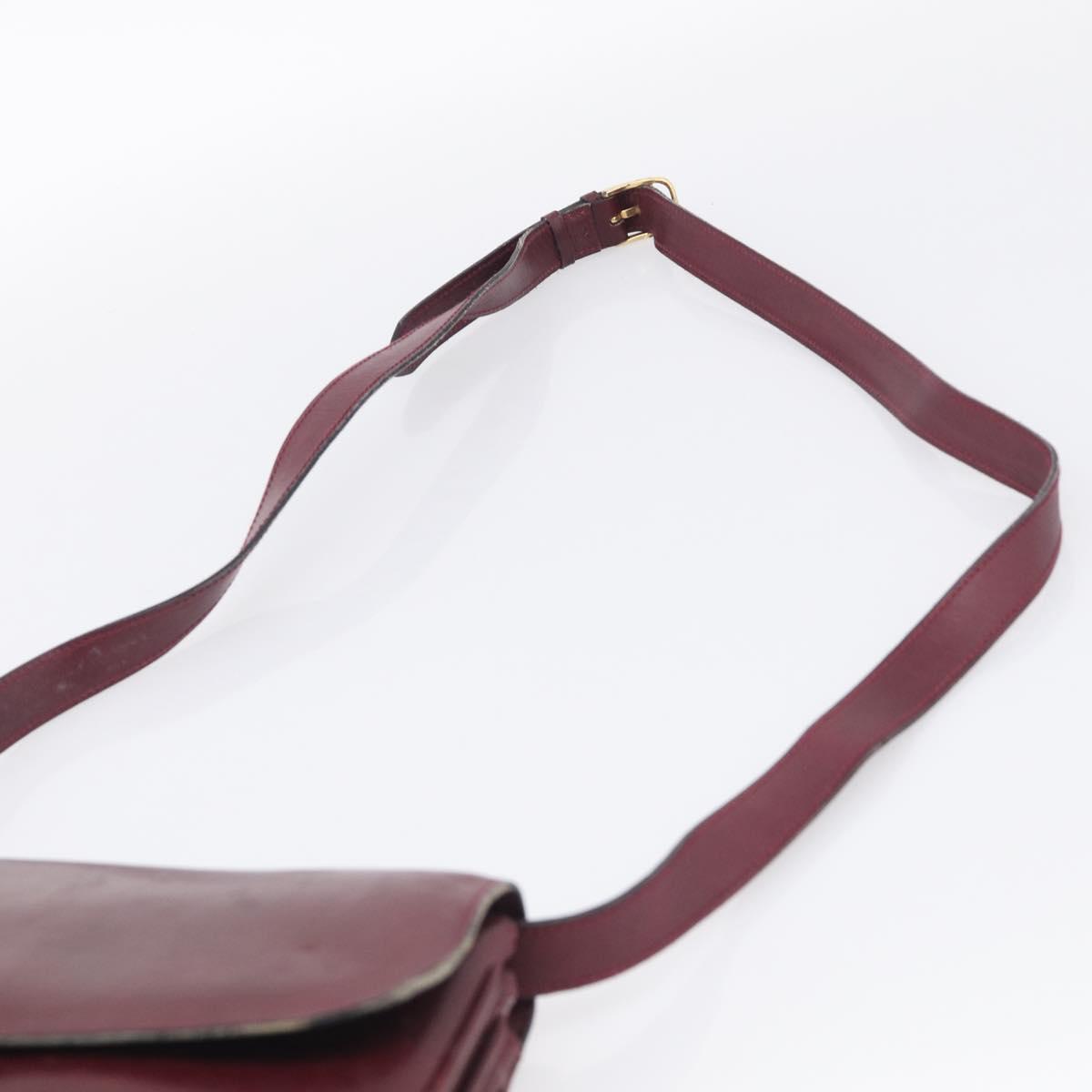 CELINE Shoulder Bag Leather Bordeaux Gold Auth ar14416