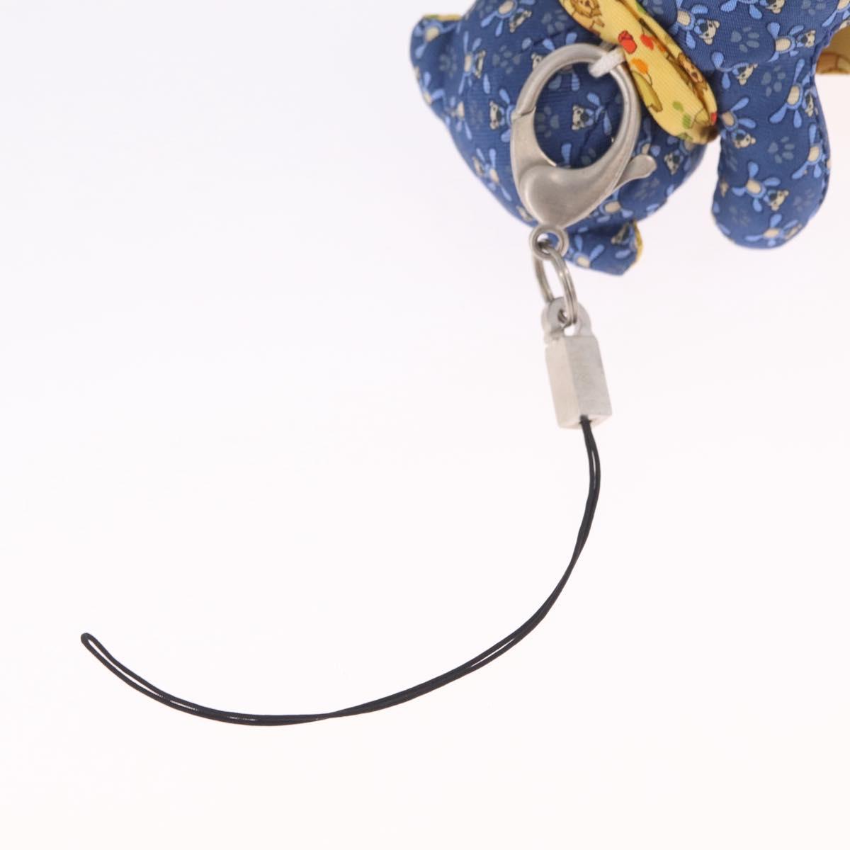 Salvatore Ferragamo Teddy Bear Bag Charm Silk Blue Silver Auth ar14434