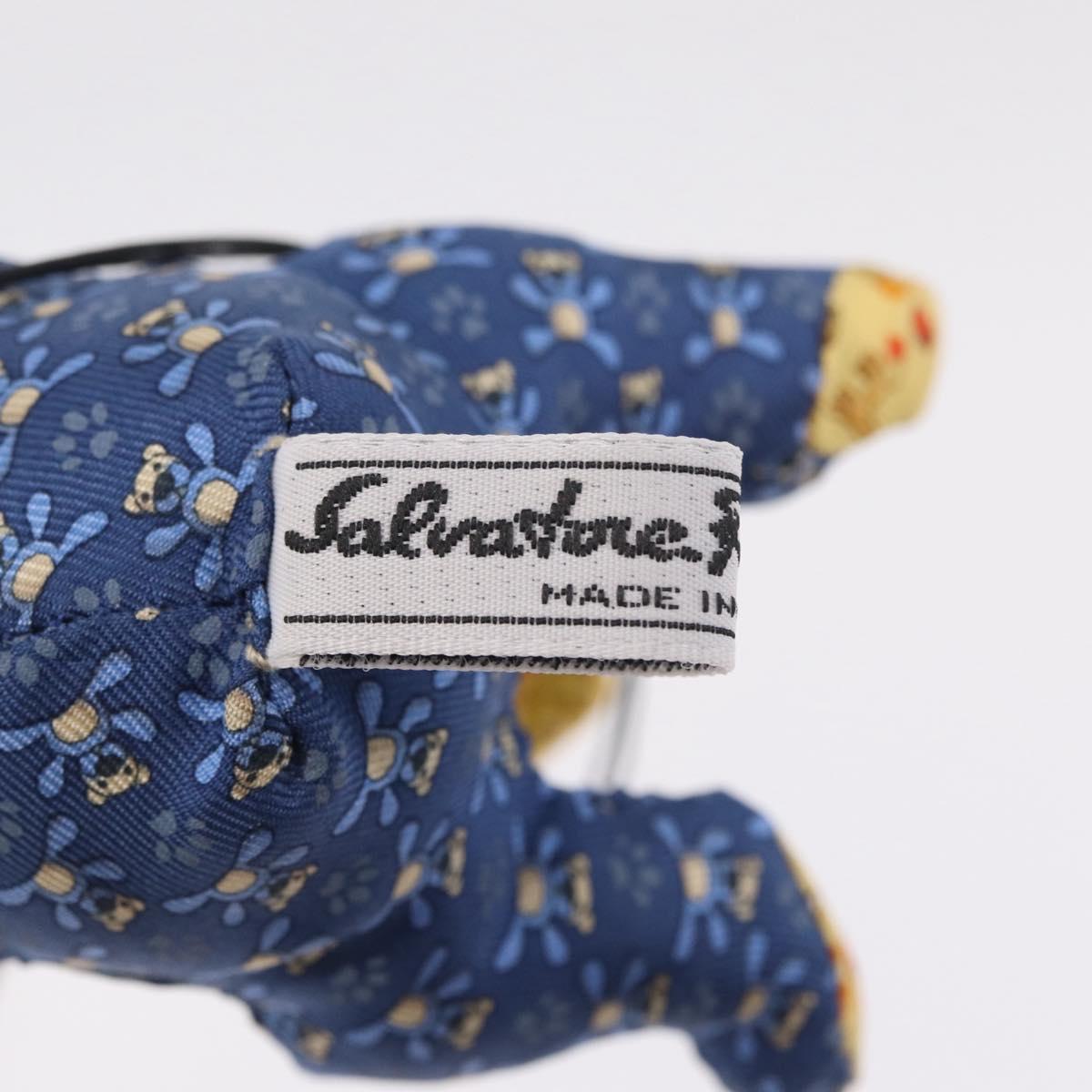 Salvatore Ferragamo Teddy Bear Bag Charm Silk Blue Silver Auth ar14434