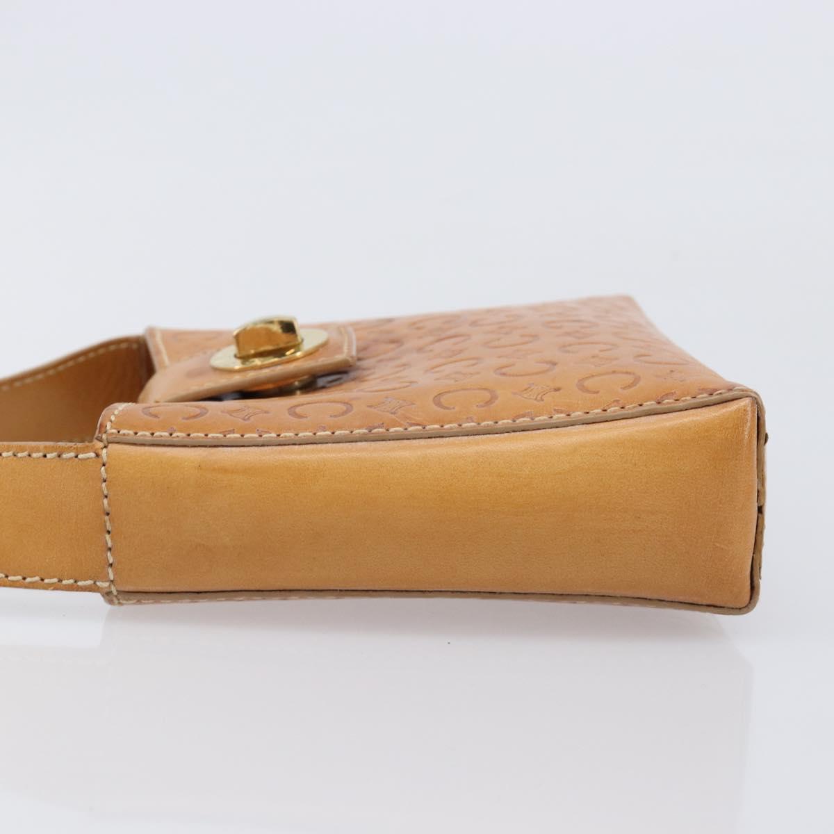 CELINE C Macadam Canvas Hand Bag Leather Brown Gold Auth ar14448