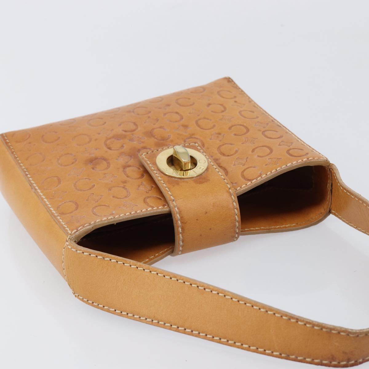 CELINE C Macadam Canvas Hand Bag Leather Brown Gold Auth ar14448