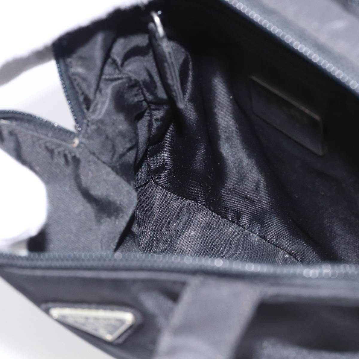 PRADA Vanity Hand Bag Nylon Black Silver Auth ar14508