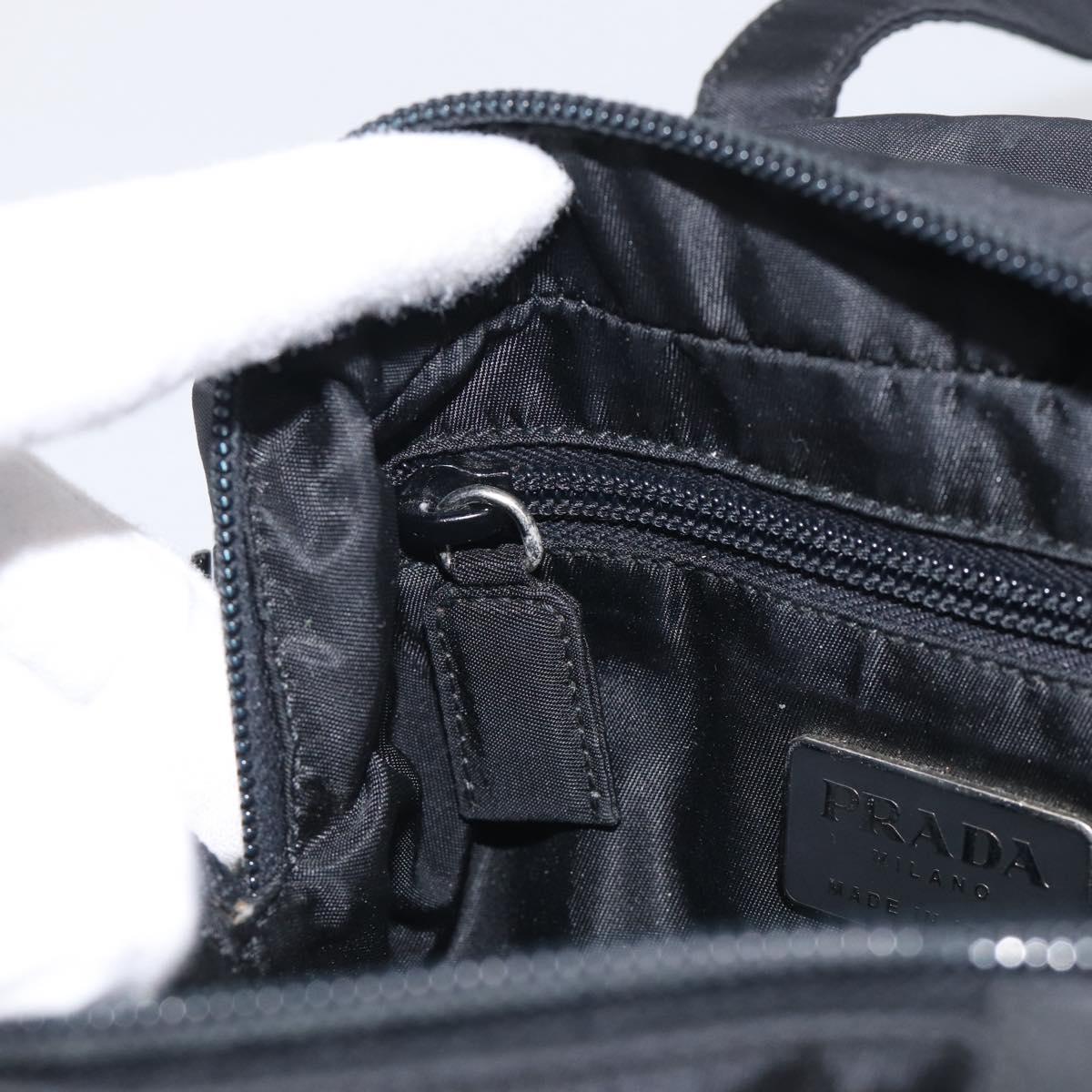 PRADA Vanity Hand Bag Nylon Black Silver Auth ar14508