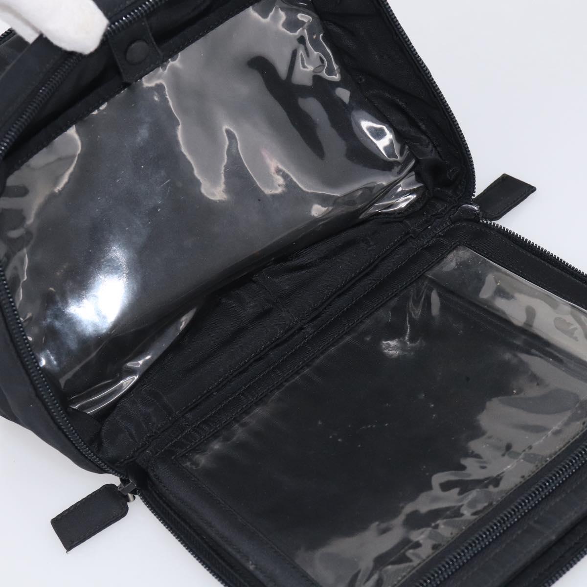 PRADA Vanity Hand Bag Nylon Black Silver Auth ar14508