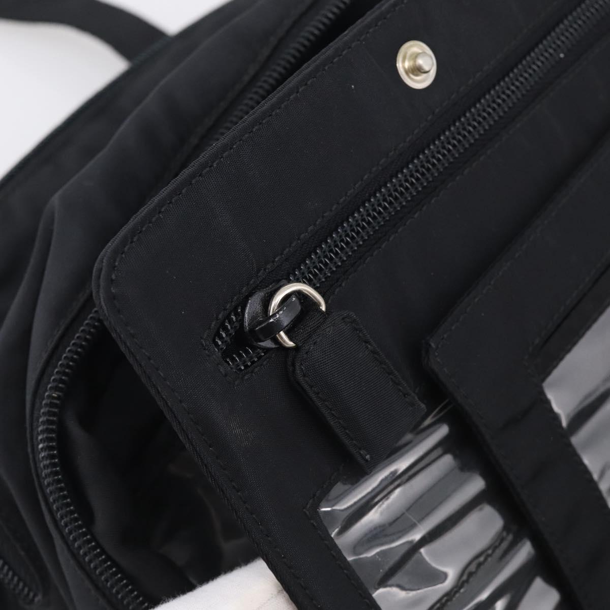 PRADA Vanity Hand Bag Nylon Black Silver Auth ar14508