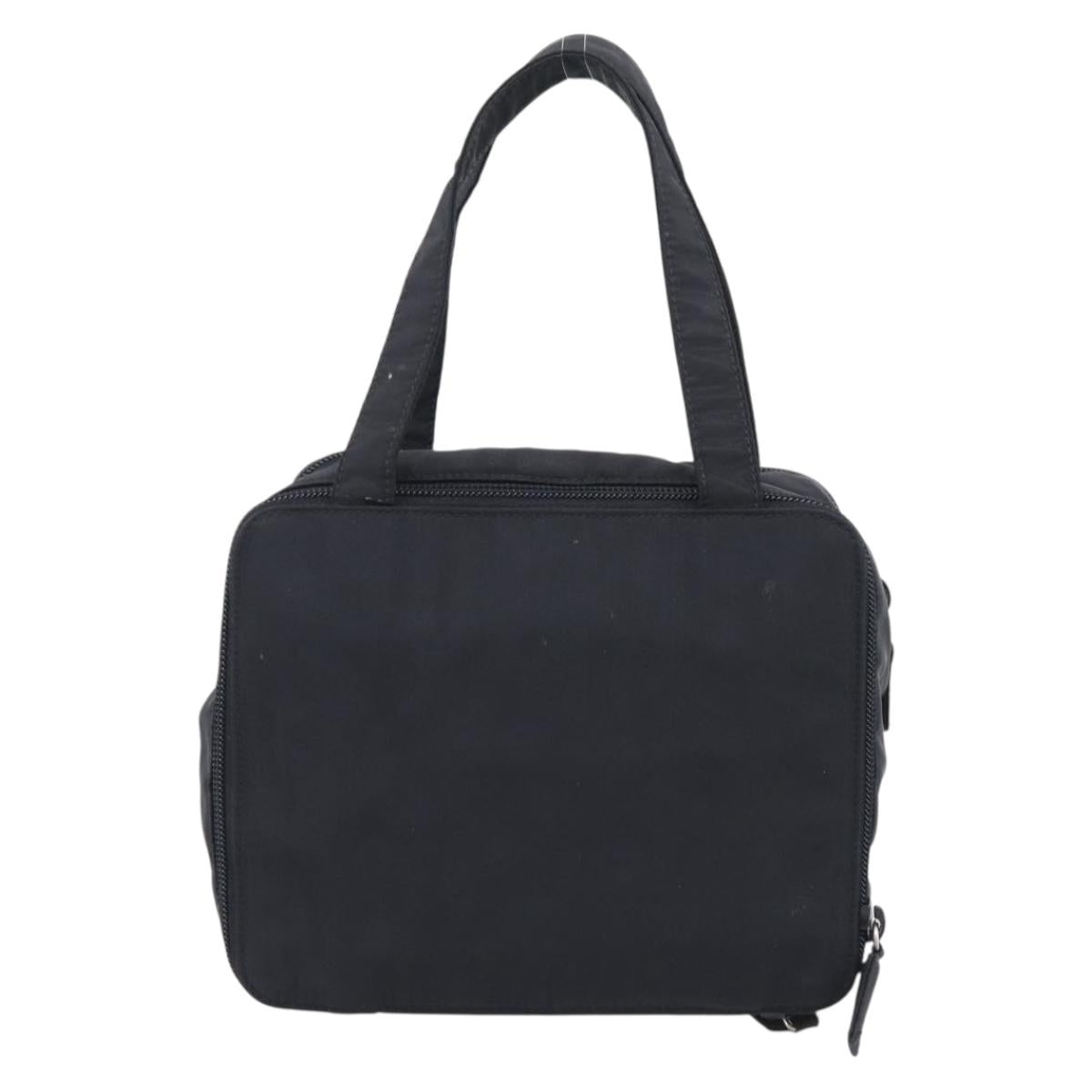 PRADA Vanity Hand Bag Nylon Black Silver Auth ar14508