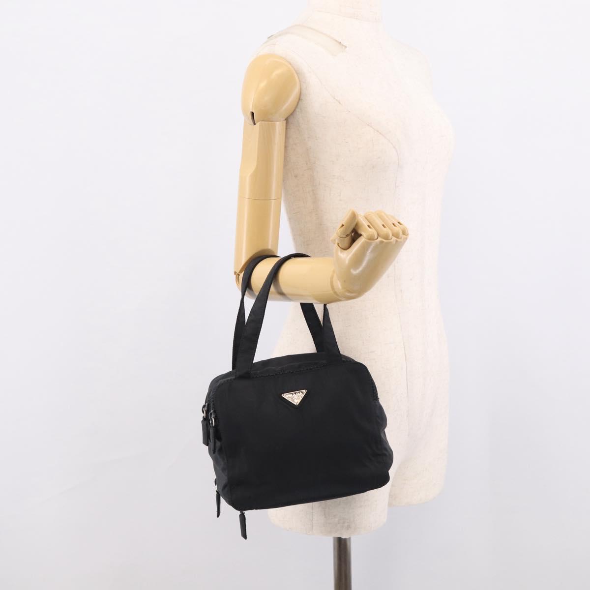 PRADA Vanity Hand Bag Nylon Black Silver Auth ar14508