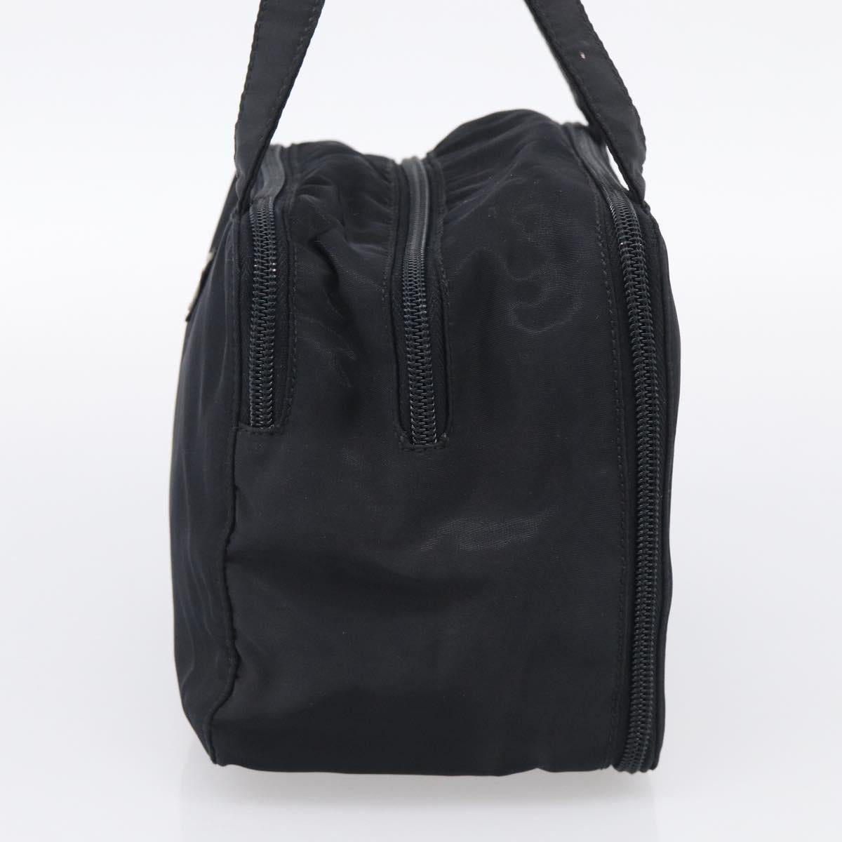 PRADA Vanity Hand Bag Nylon Black Silver Auth ar14508