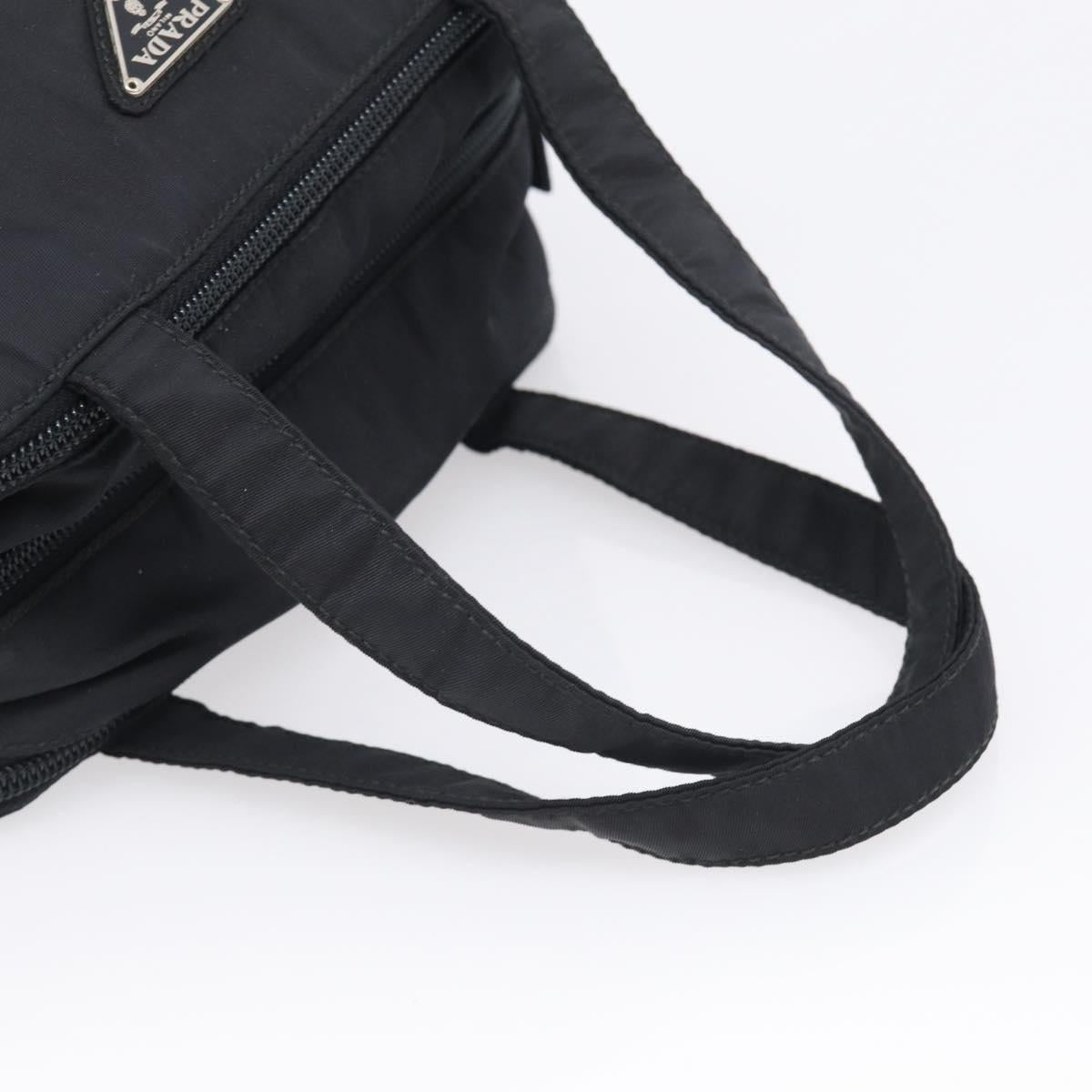 PRADA Vanity Hand Bag Nylon Black Silver Auth ar14508