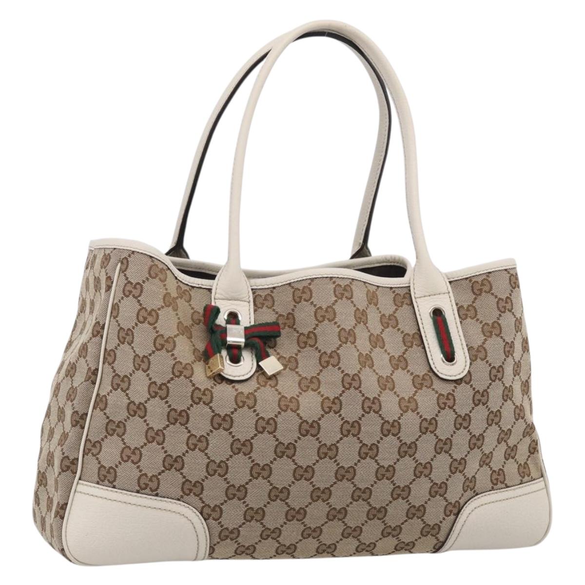 GUCCI GG Canvas Web Sherry Line Tote Bag Beige Gold 163805 Auth ar14529V