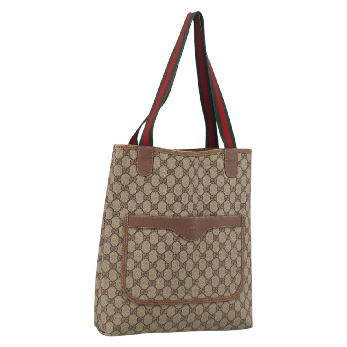 GUCCI GG Supreme Web Sherry Line Bag PVC Beige Gold 002 123 6487 Auth ar14530