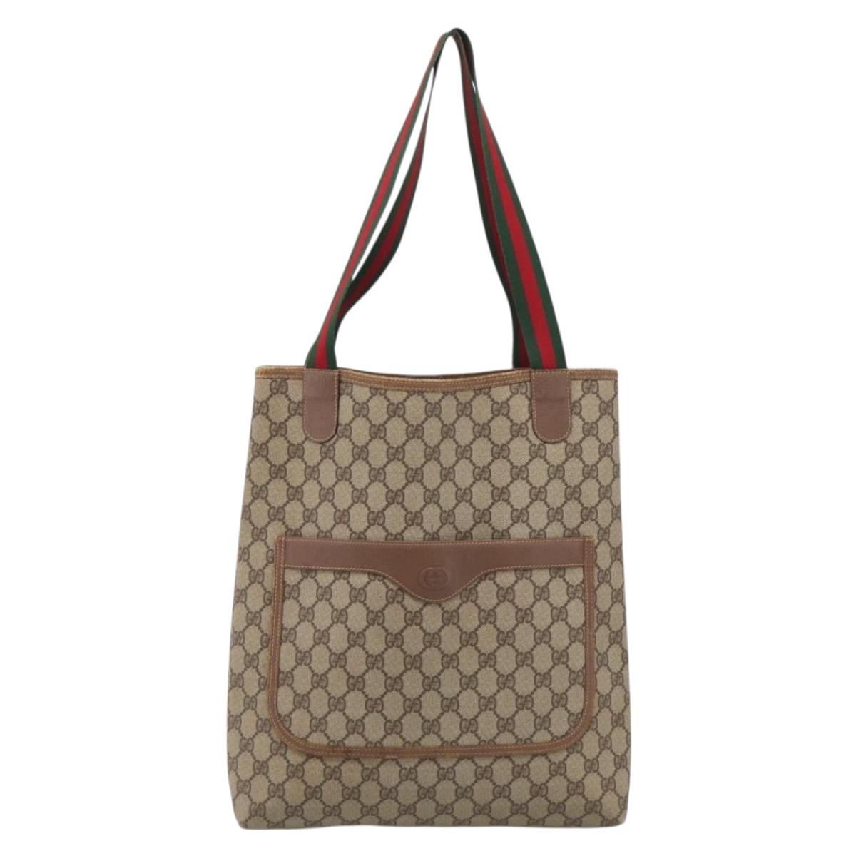 GUCCI GG Supreme Web Sherry Line Bag PVC Beige Gold 002 123 6487 Auth ar14530