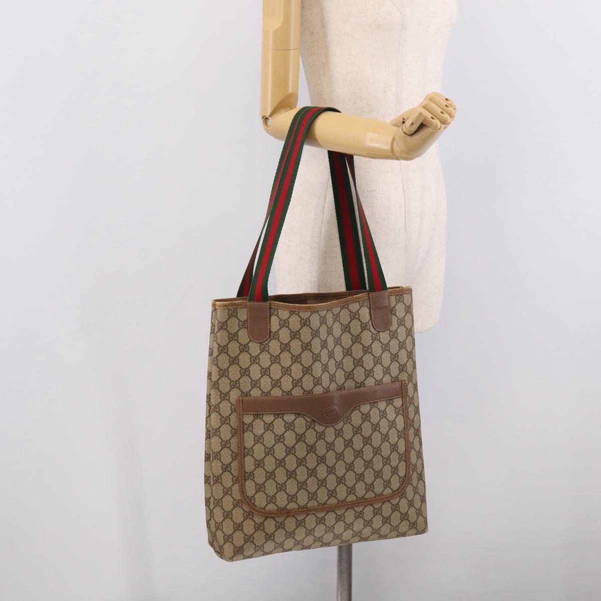 GUCCI GG Supreme Web Sherry Line Bag PVC Beige Gold 002 123 6487 Auth ar14530