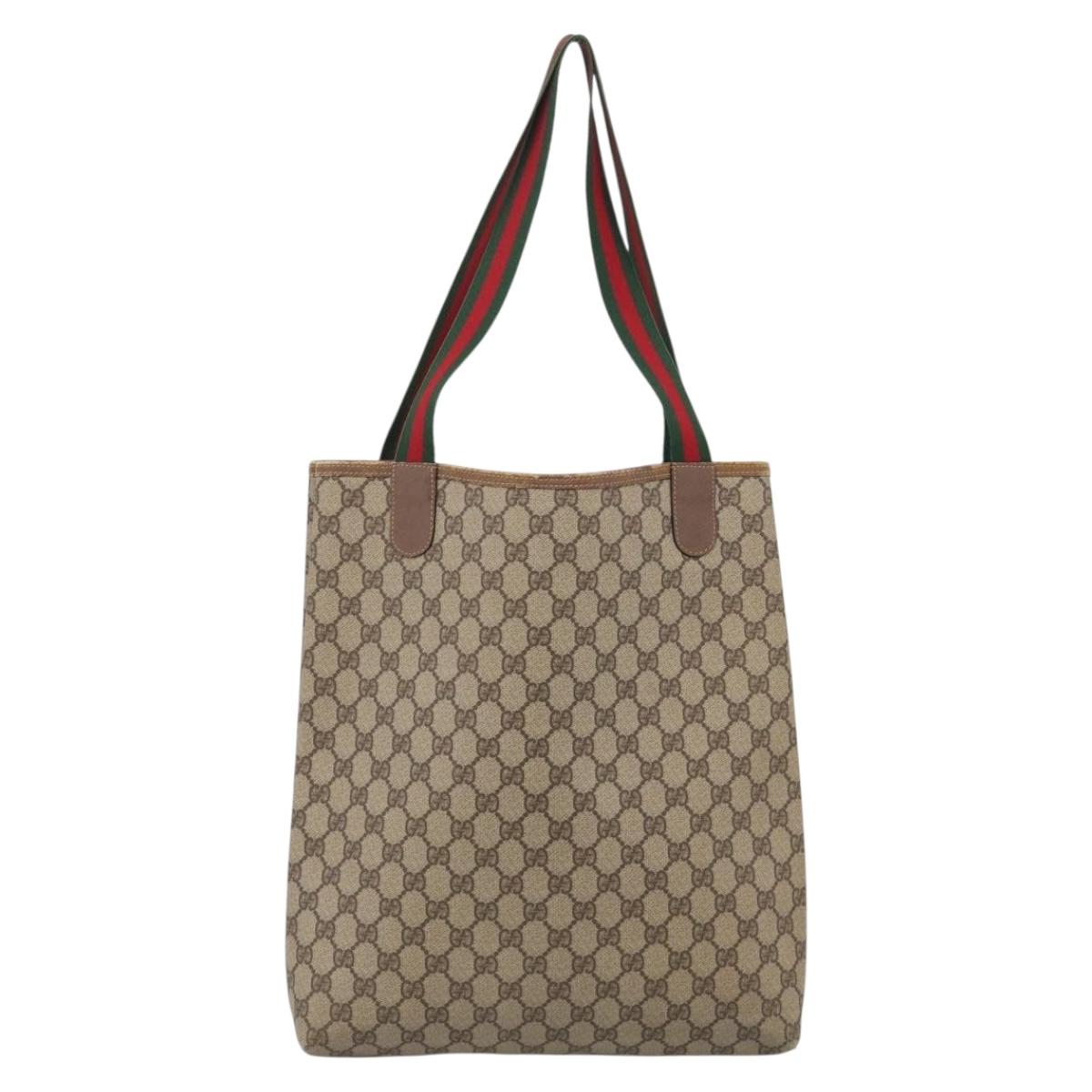GUCCI GG Supreme Web Sherry Line Bag PVC Beige Gold 002 123 6487 Auth ar14530