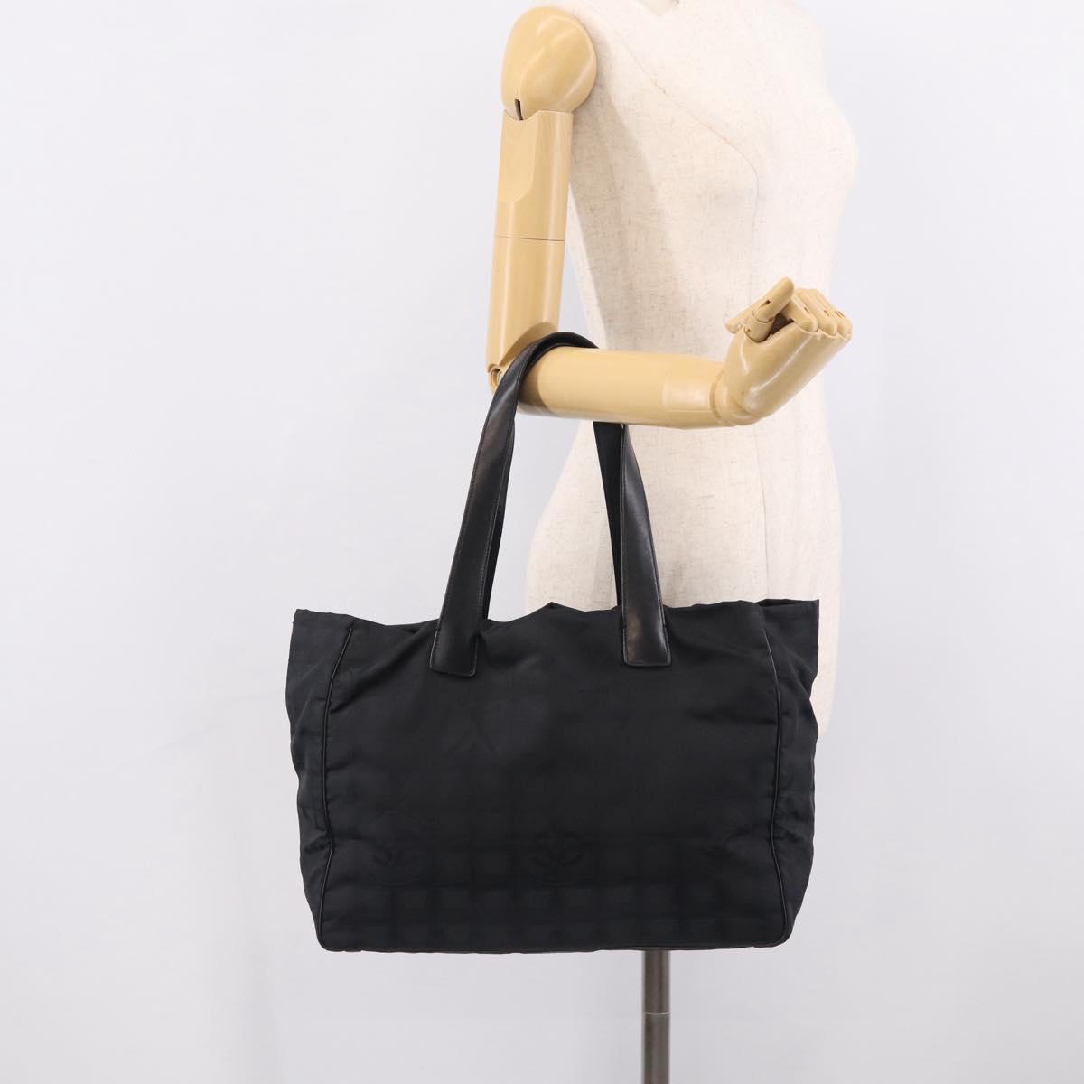 CHANEL New Travel Line Tote Bag Nylon Black CC Auth ar14547