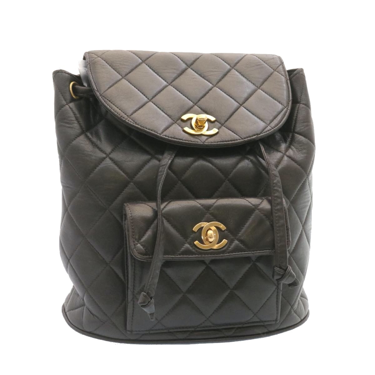 CHANEL Matelasse Backpack Leather Black Gold Tone CC Auth ar4662M