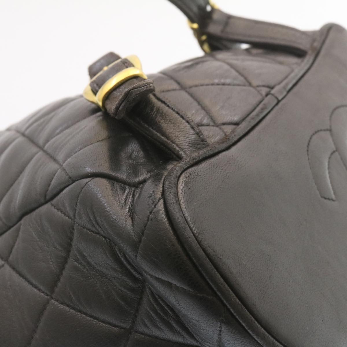 CHANEL Matelasse Backpack Leather Black Gold Tone CC Auth ar4662M