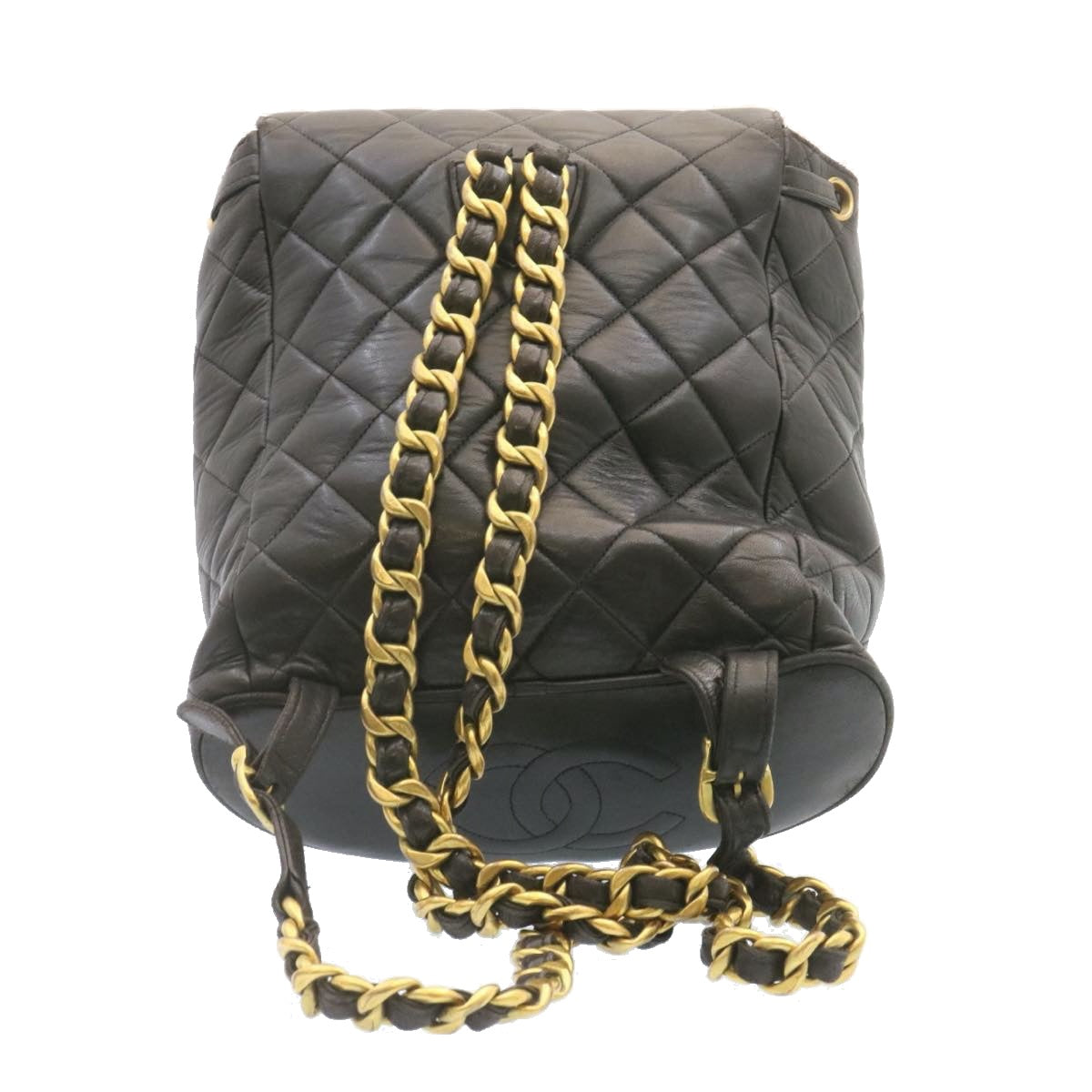 CHANEL Matelasse Backpack Leather Black Gold Tone CC Auth ar4662M