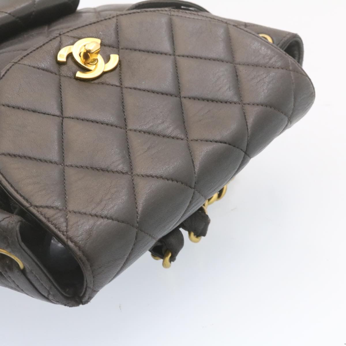 CHANEL Matelasse Backpack Leather Black Gold Tone CC Auth ar4662M