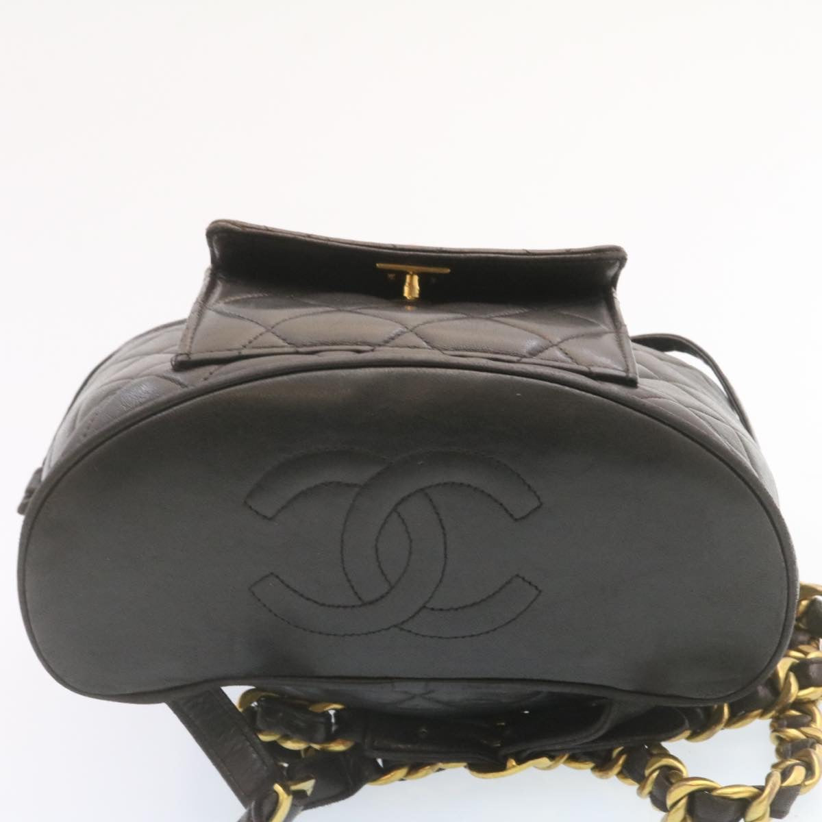 CHANEL Matelasse Backpack Leather Black Gold Tone CC Auth ar4662M