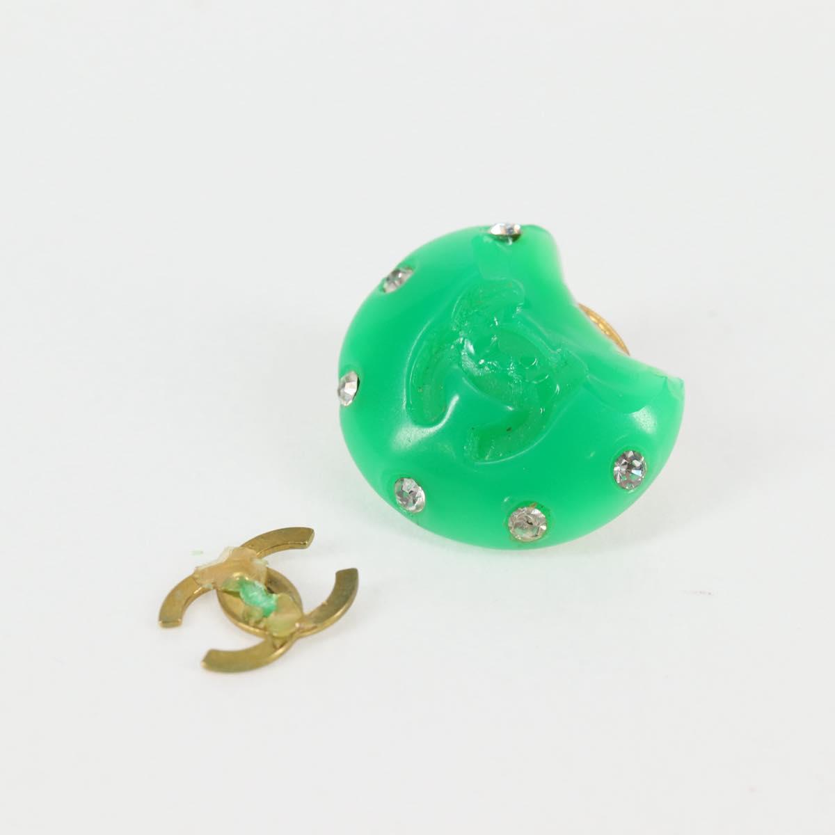 CHANEL Clip-on Earring Gold Tone Green CC Auth ar4783