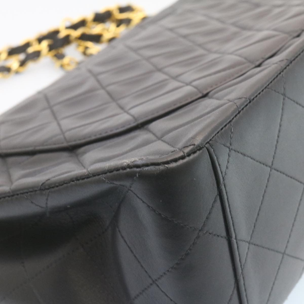 CHANEL Big Matelasse34 Turn Lock Chain Bag Lamb Skin Black Gold CC Auth ar5950SAV