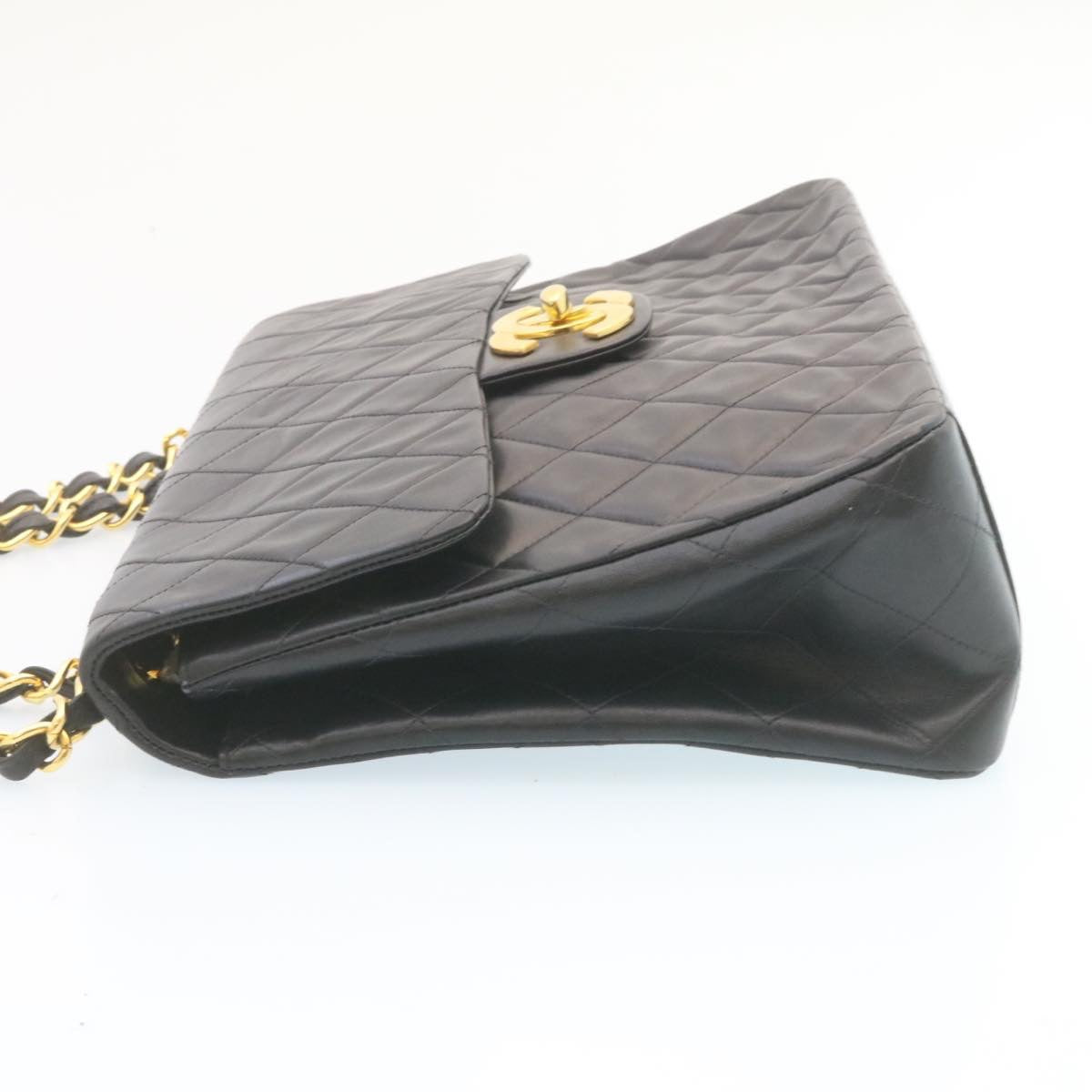CHANEL Big Matelasse34 Turn Lock Chain Bag Lamb Skin Black Gold CC Auth ar5950SAV