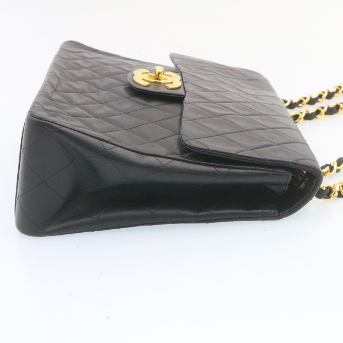 CHANEL Big Matelasse34 Turn Lock Chain Bag Lamb Skin Black Gold CC Auth ar5950SAV