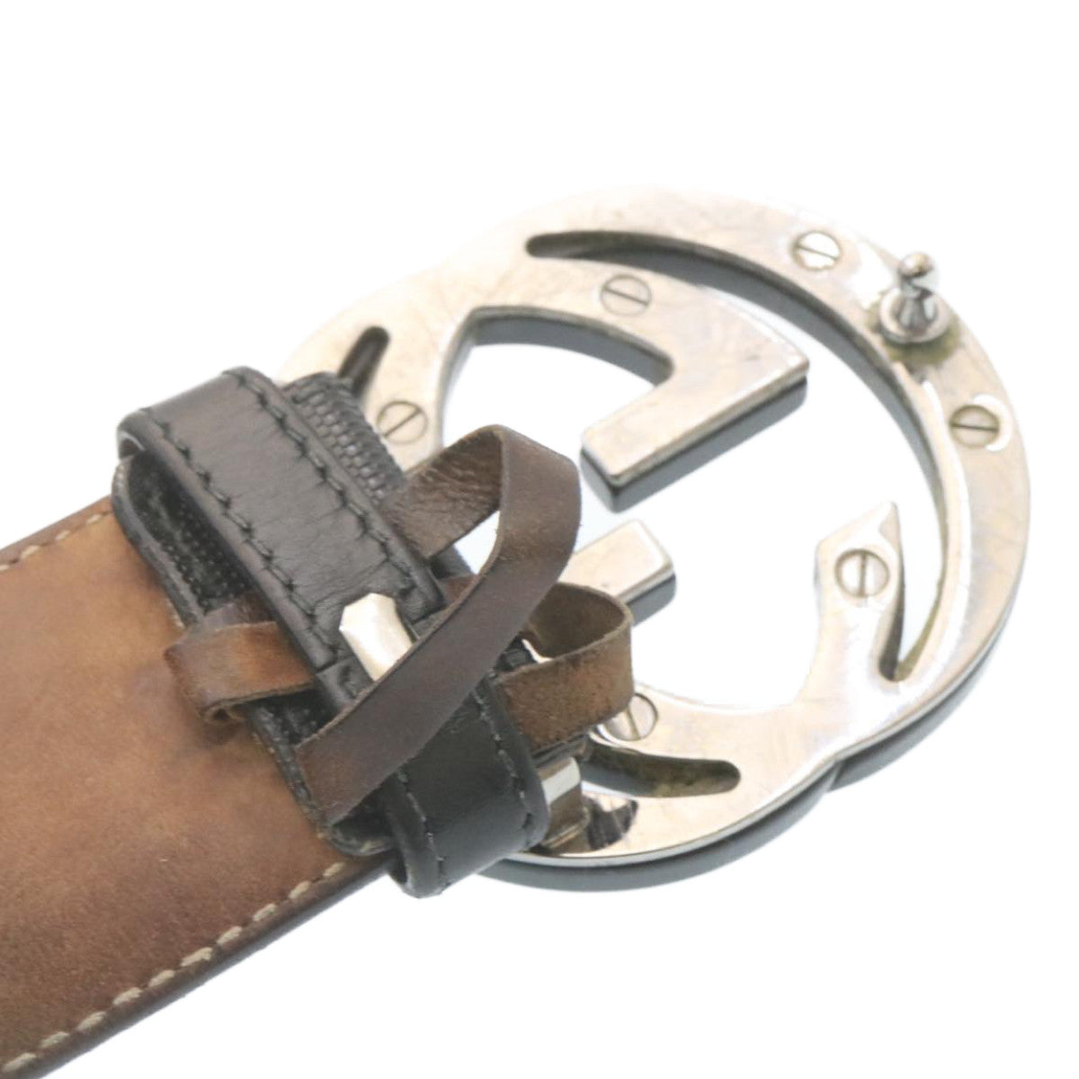 GUCCI GG Canvas Interlocking Belt PVC Leather Black Auth ar6259