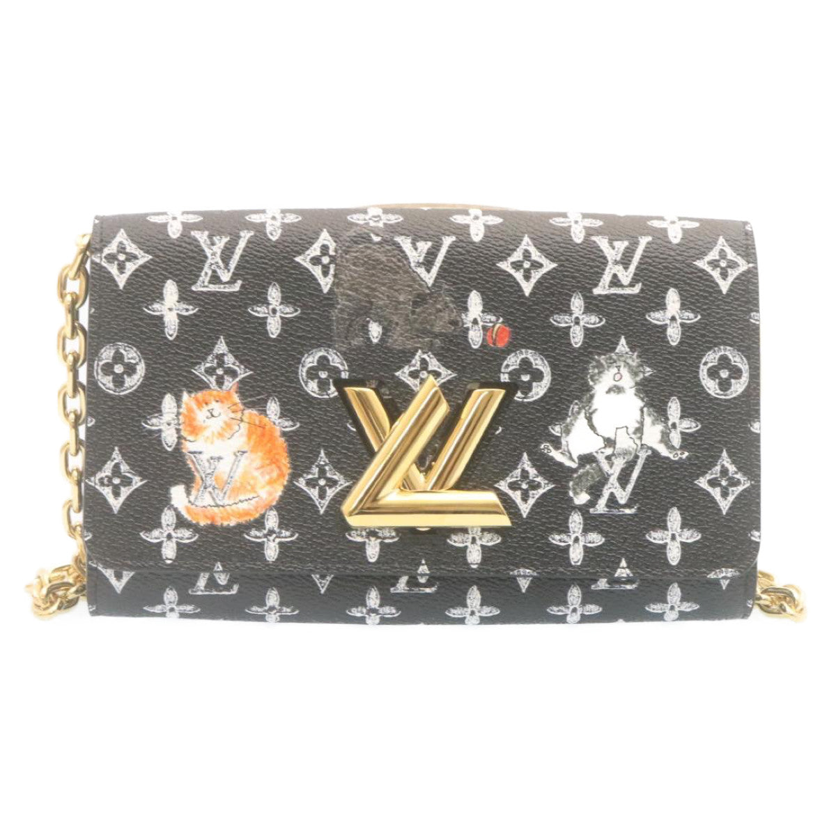LOUIS VUITTON Monogram Cat Portefeuille Twist Chain Wallet M63888 Auth ar6463SM