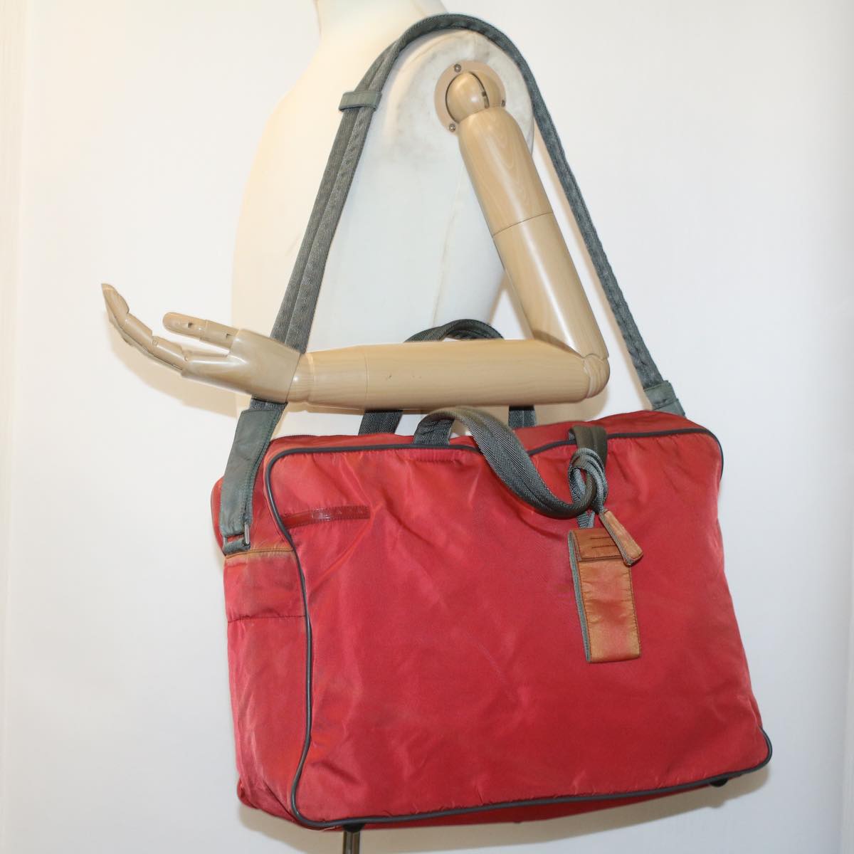 PRADA Hand Bag Nylon 2way Red Auth ar8326