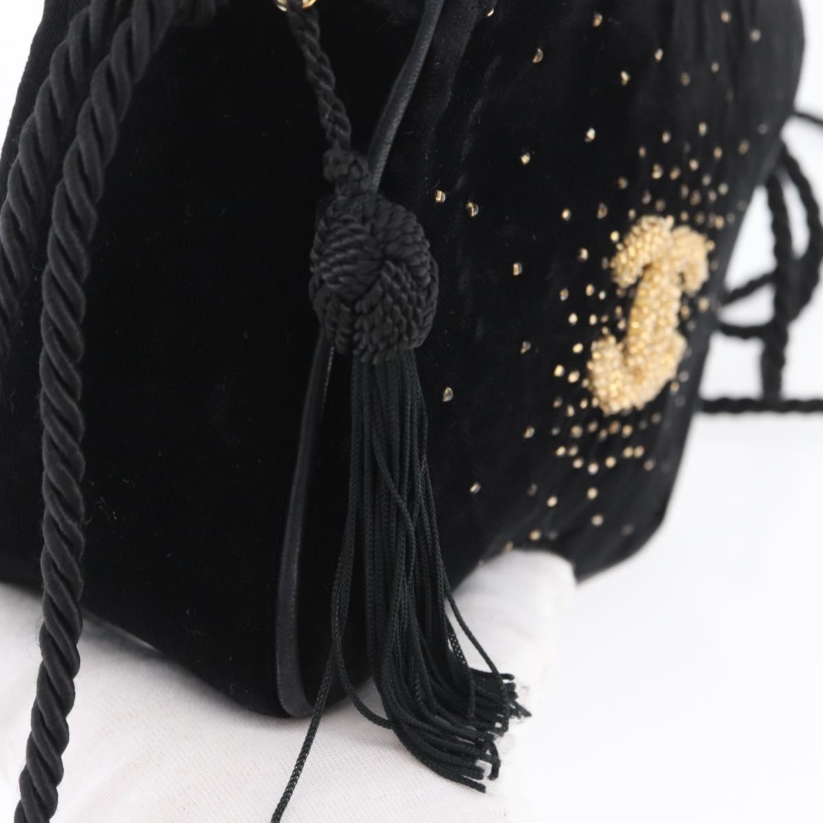 CHANEL Shoulder Bag Velor Black Gold CC Auth ARZ008SAV