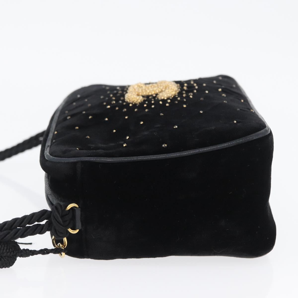 CHANEL Shoulder Bag Velor Black Gold CC Auth ARZ008SAV