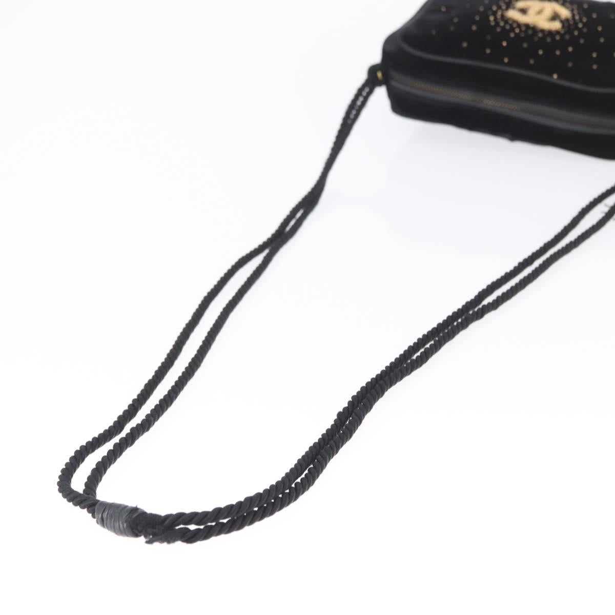 CHANEL Shoulder Bag Velor Black Gold CC Auth ARZ008SAV
