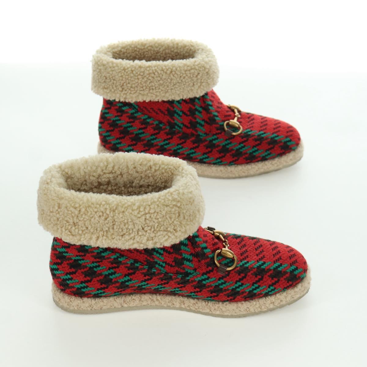 GUCCI Horsebit boots Mouton Red Gold Auth ARZ016M