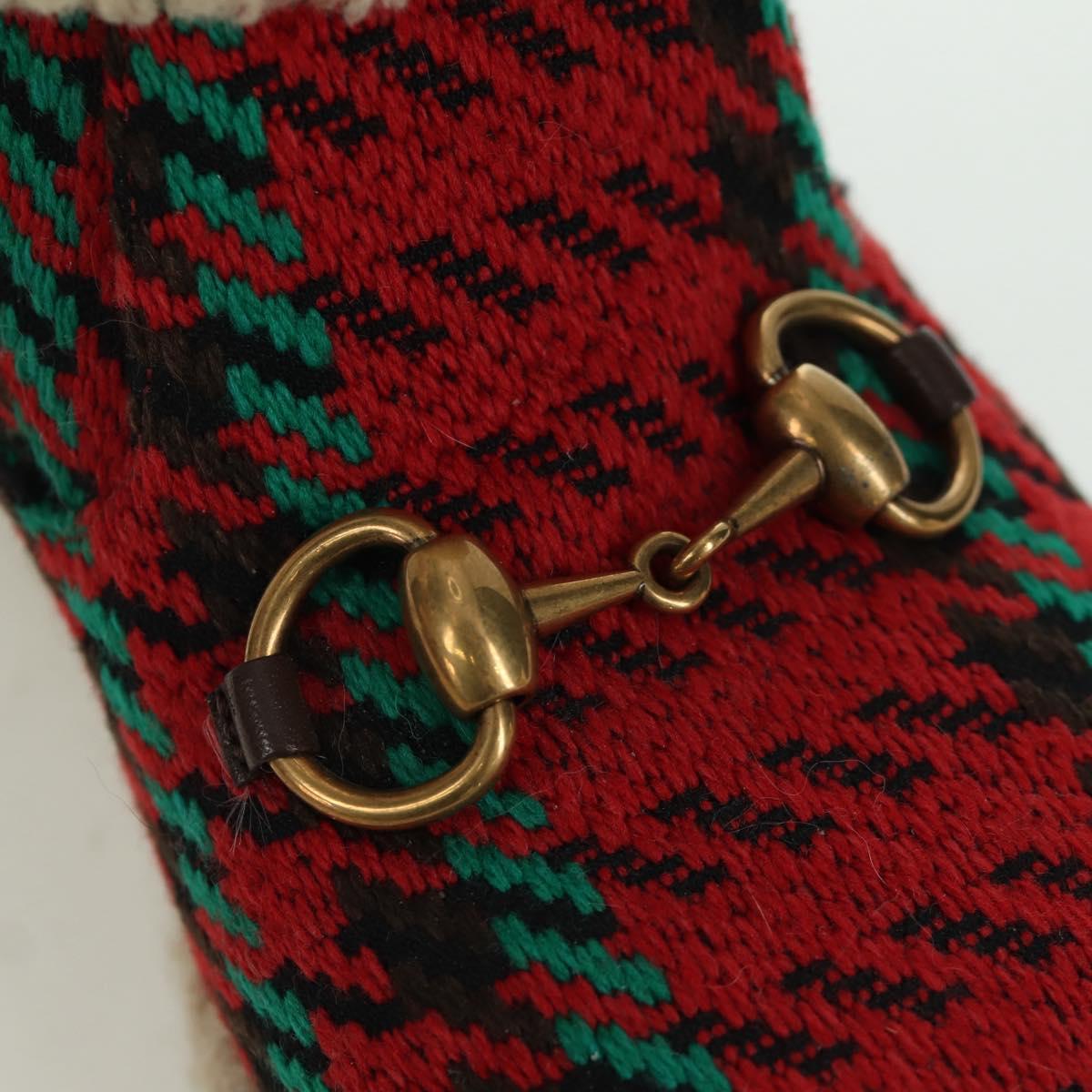 GUCCI Horsebit boots Mouton Red Gold Auth ARZ016M