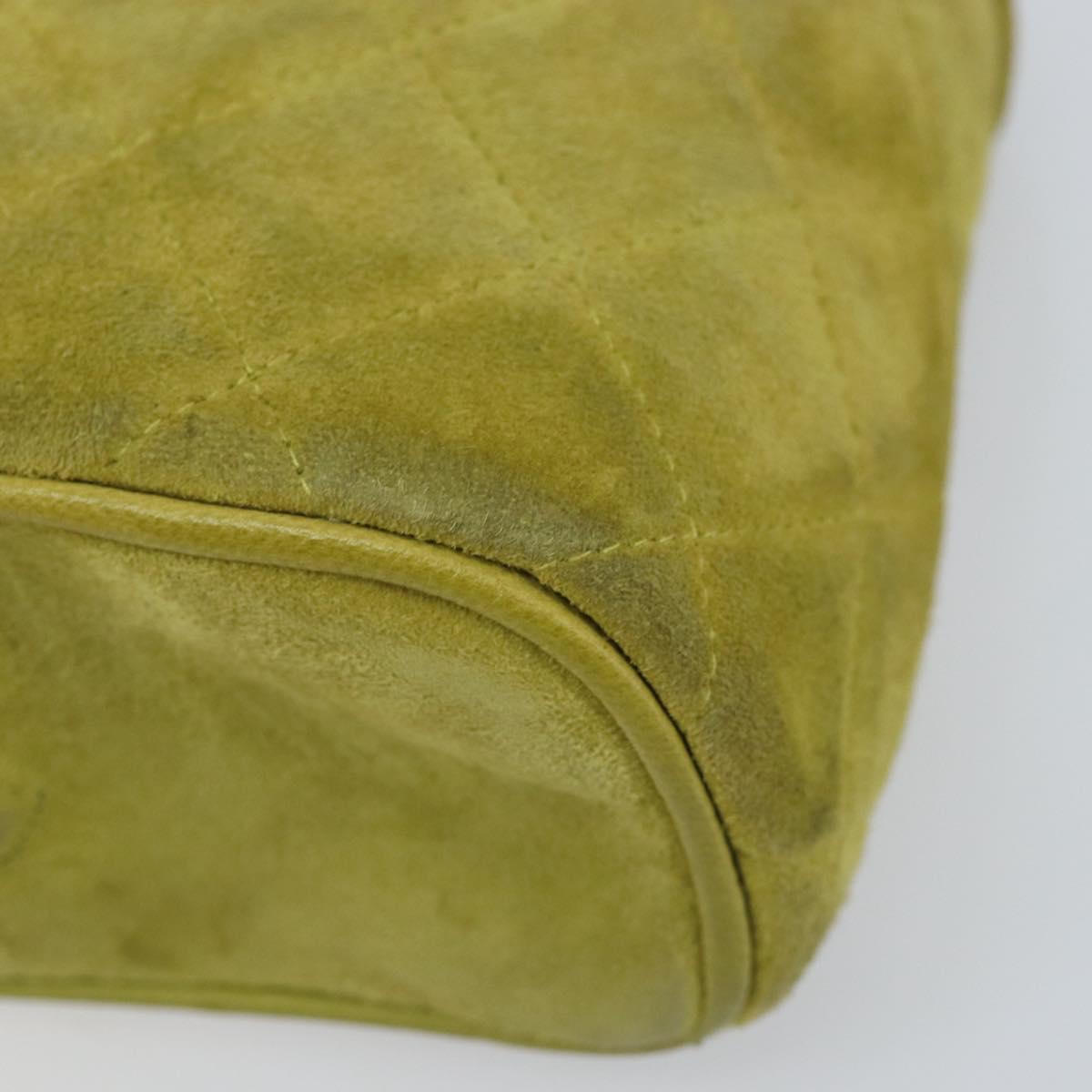 CHANEL Chain Matelasse Shoulder Bag Suede Green Gold CC Auth ARZ019A