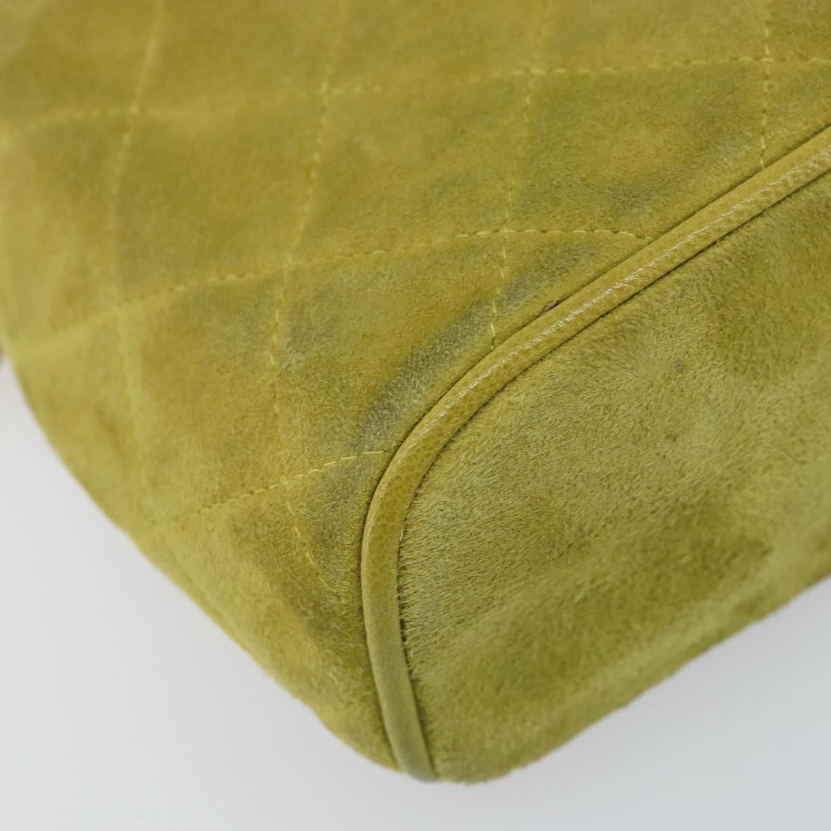 CHANEL Chain Matelasse Shoulder Bag Suede Green Gold CC Auth ARZ019A